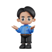 3d Character Teacher Confused Pose. 3d render isolated on transparent backdrop. png