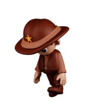 3d Character Sheriff Tired Walk Pose. 3d render isolated on transparent backdrop. png