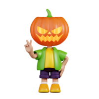 3d Character Pumpkin Showing Peace Sign Pose. 3d render isolated on transparent backdrop. png