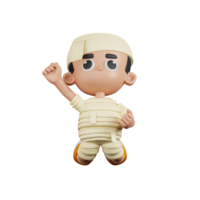 3d Character Mummy Jumping In The Air Pose. 3d render isolated on transparent backdrop. png