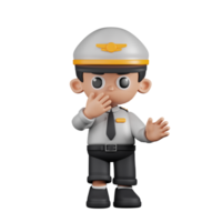 3d Character Pilot Surprised Pose. 3d render isolated on transparent backdrop. png