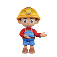 3d CharacterMiner Pointing To Something  Pose. 3d render isolated on transparent backdrop. png