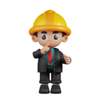 3d personagem engenheiro quieto pose. 3d render isolado em transparente pano de fundo. png