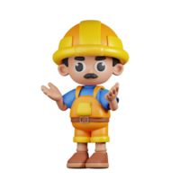 3d personaje constructor confuso pose. 3d hacer aislado en transparente fondo. png