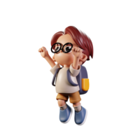 3d Character Student Superhero Pose. 3d render isolated on transparent backdrop. png