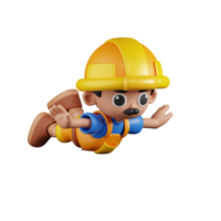 3d personnage constructeur en volant pose. 3d rendre isolé sur transparent toile de fond. png