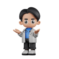 3d Character Doctor Confused Pose. 3d render isolated on transparent backdrop. png