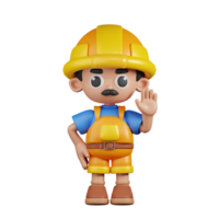 3d personaje constructor manos arriba pose. 3d hacer aislado en transparente fondo. png