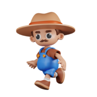 3d Character Farmer Running Pose. 3d render isolated on transparent backdrop. png