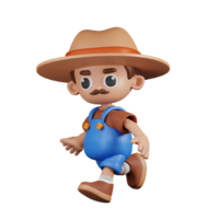 3d Charakter Farmer Laufen Pose. 3d machen isoliert auf transparent Hintergrund. png