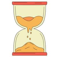 Hourglass with sand flowing timer measuring and counting time. Old clocks. Countdown concept. Colored flat vector illustration isolated on white background