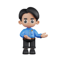 3d Character Teacher Pointing To Something Pose. 3d render isolated on transparent backdrop. png