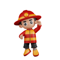 3d Character Firefighter Congrats Pose. 3d render isolated on transparent backdrop. png