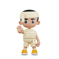 3d Character Mummy Doing The Stop SignPose. 3d render isolated on transparent backdrop. png