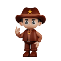 3d Charakter Sheriff geben beraten Pose. 3d machen isoliert auf transparent Hintergrund. png