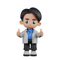 3d Character Doctor Giving A Thumb Up Pose. 3d render isolated on transparent backdrop. png