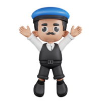 3d Character Driver Jumping Celebration Pose. 3d render isolated on transparent backdrop. png