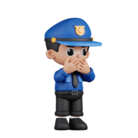 3d Character Policeman Affraid Pose. 3d render isolated on transparent backdrop. png