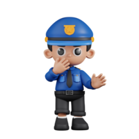 3d Character Policeman Surprised Pose. 3d render isolated on transparent backdrop. png