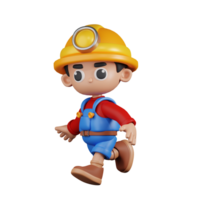 3d Character Miner Running Pose. 3d render isolated on transparent backdrop. png