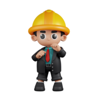 3d personagem engenheiro pronto para luta pose. 3d render isolado em transparente pano de fundo. png