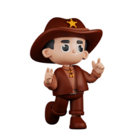 3d personagem xerife sentindo-me feliz pose. 3d render isolado em transparente pano de fundo. png