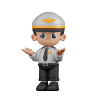 3d Character Pilot Confused Pose. 3d render isolated on transparent backdrop. png