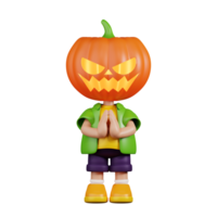 3d Character Pumpkin Apologizing Pose. 3d render isolated on transparent backdrop. png
