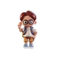 3d Character Student Pointing Up Pose. 3d render isolated on transparent backdrop. png