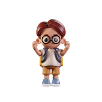 3d Character Student Excited Pose. 3d render isolated on transparent backdrop. png