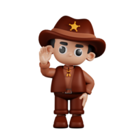 3d Character Sheriff Greeting Pose. 3d render isolated on transparent backdrop. png