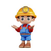 3d Character Miner Confused Pose. 3d render isolated on transparent backdrop. png