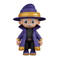 3d Character Wizard Standing Pose. 3d render isolated on transparent backdrop. png