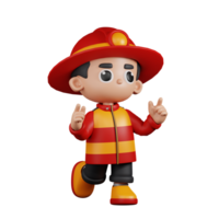 3d personaje bombero sensación contento pose. 3d hacer aislado en transparente fondo. png