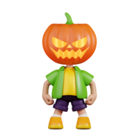 3d Character Pumpkin Hero Stance Pose. 3d render isolated on transparent backdrop. png