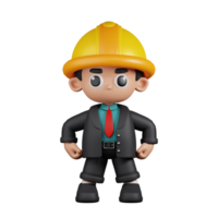 3d personagem engenheiro herói posição pose. 3d render isolado em transparente pano de fundo. png