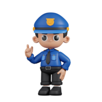 3d Character Policeman Giving Advise Pose. 3d render isolated on transparent backdrop. png