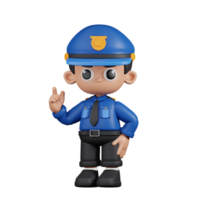 3d personagem policial dando aconselhar pose. 3d render isolado em transparente pano de fundo. png