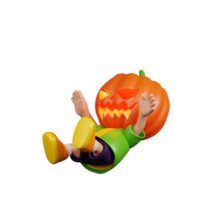 3d Character Pumpkin Falling Pose. 3d render isolated on transparent backdrop. png