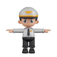 3d Character Pilot T Pose. 3d render isolated on transparent backdrop. png