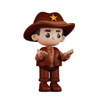 3d Character Sheriff Angry Pose. 3d render isolated on transparent backdrop. png