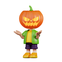 3d Character Pumpkin Confused Pose. 3d render isolated on transparent backdrop. png