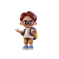 3d Character Student Confused Pose. 3d render isolated on transparent backdrop. png