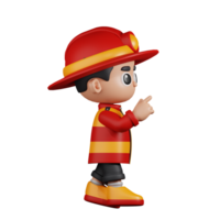 3d Character Firefighter Touch Pose. 3d render isolated on transparent backdrop. png