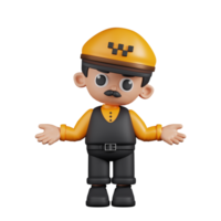 3d Character Taxi Driver Doing The No Idea Pose. 3d render isolated on transparent backdrop. png