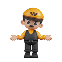 3d Character Taxi Driver Doing The No Idea Pose. 3d render isolated on transparent backdrop. png