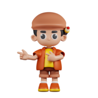 3d Character Artist Pointing Fingers In Direction Pose. 3d render isolated on transparent backdrop. png