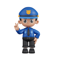 3d personnage policier montrant paix signe pose. 3d rendre isolé sur transparent toile de fond. png