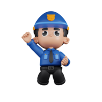 3d personnage policier sauter dans le air pose. 3d rendre isolé sur transparent toile de fond. png