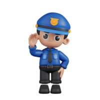 3d Character Policeman Greeting Pose. 3d render isolated on transparent backdrop. png